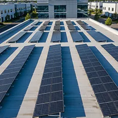 Solar panels arranged on a flat commercial rooftop in Mandurahn