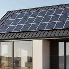 Off-grid solar panels installed on the roof of a simple house near Mandurah