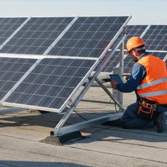 Solar maintenance inspection by a technician on a Mandurah rooftop