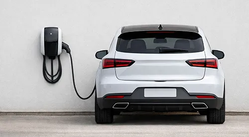 Wall-mounted EV charger beside a driveway at a Rockingham residence