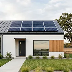 Off-grid solar panels installed on the roof of a simple house near Joondalup