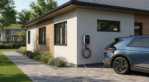 Wall-mounted EV charger beside a driveway at a Joondalup residence