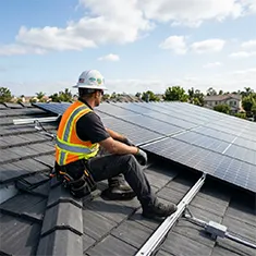 Solar maintenance inspection by a technician on a Joondalup rooftop