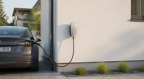 Wall-mounted EV charger beside a driveway at a Marangaroo residence