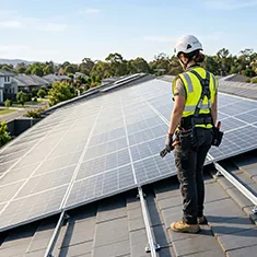 Solar maintenance inspection by a technician on a Marangaroo rooftop