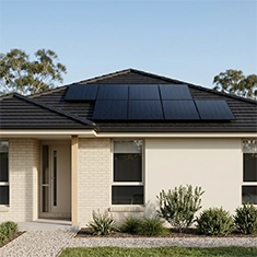 Off-grid solar panels installed on the roof of a simple house near Joondanna