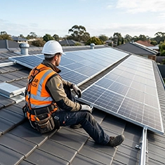 Solar maintenance inspection by a technician on a Joondanna rooftop