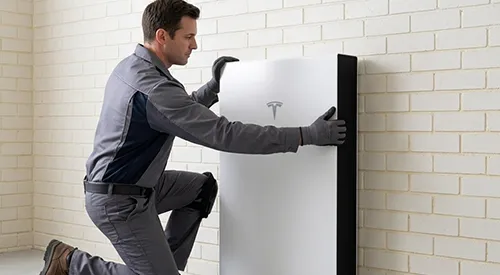 Wall-mounted solar battery installed on a clean wall inside a Mirrabooka home