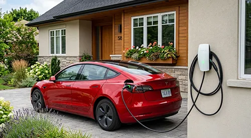 Wall-mounted EV charger beside a driveway at a Landsdale residence