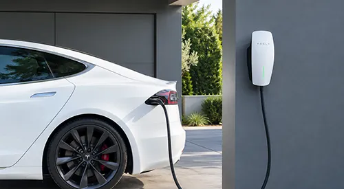 Wall-mounted EV charger beside a driveway at a Piara Waters residence
